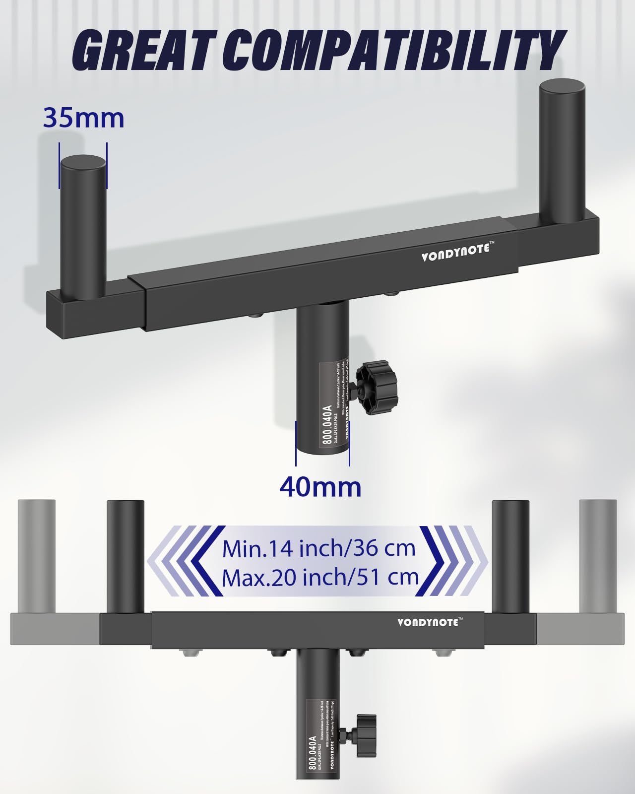 Vondynote Dual Speaker Mount Bar Mounting Fork Bracket Speaker Pole Width Adjustable, Single