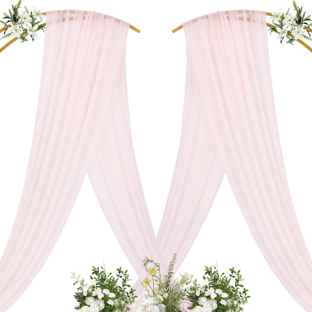 Mlmc Wedding Arch Draping Fabric 1 Panel 29'' X 20Ft Blush Pink Chiffon Drapery Sheer Backdrop Curtains For Ceremony Wedding Par