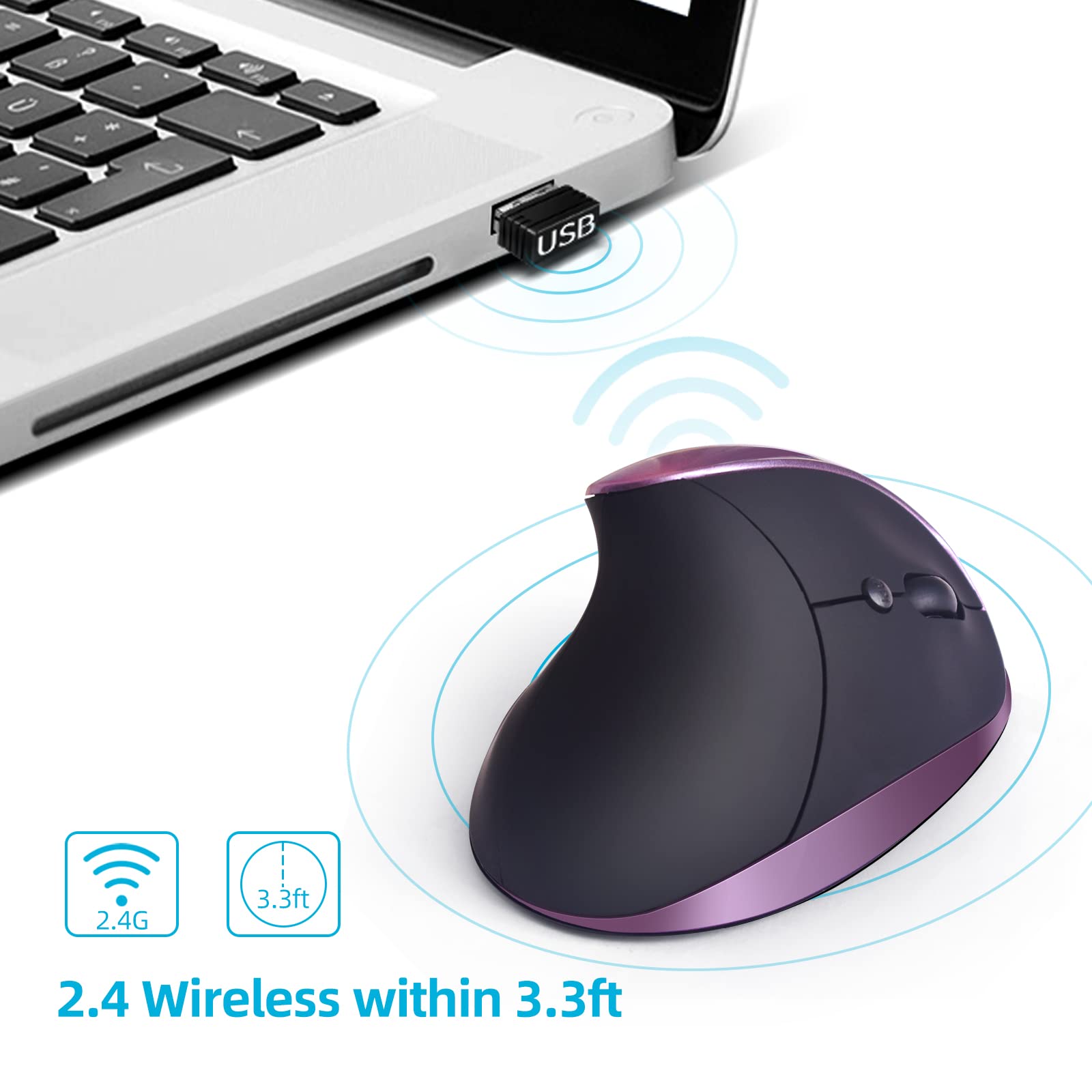 Woddlffy Ergonomic Mouse Wireless,Rechargeable Vertical Mouse Right Handed Small Mouse With 6 Buttons 1000/1200/1600 For Laptop,