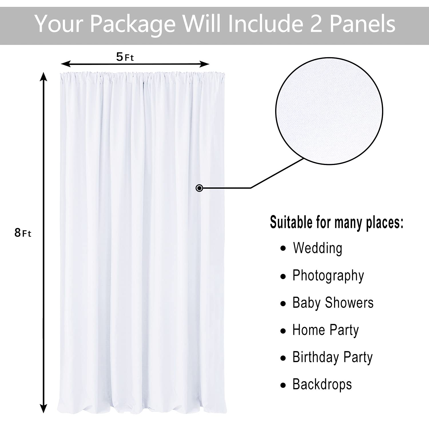 Hiasan White Backdrop Curtains For Parties, Polyester Photography Backdrop Drapes For Family Gatherings, Wedding Decorations, 5F