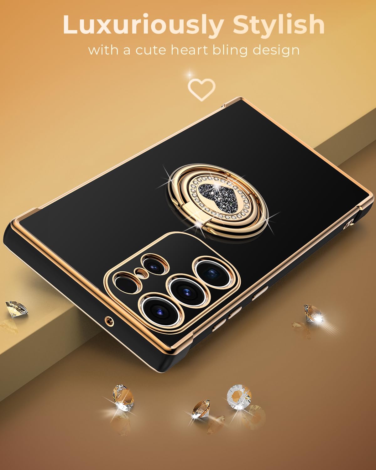 Xyz For Galaxy S22 Ultra Case With Stand, For Samsung Galaxy S22 Ultra Case With Double Ring, Women Girls Bling Luxury Protectiv
