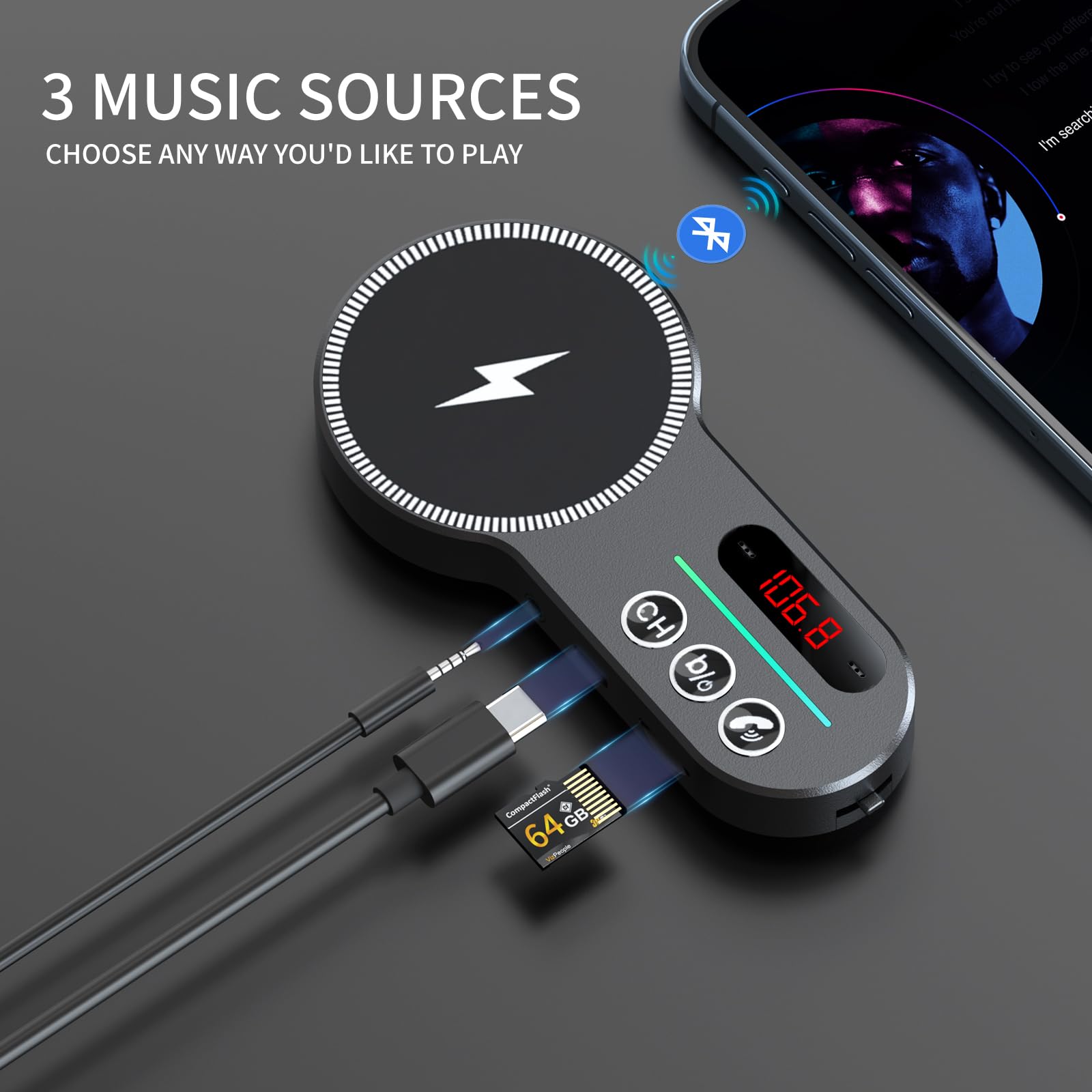 Magift Bluetooth Fm Transmitter For Car, Bluetooth Car Adapter With Magsafe [Magnetic Mount & Closer To Your Eye Level] Tf Card