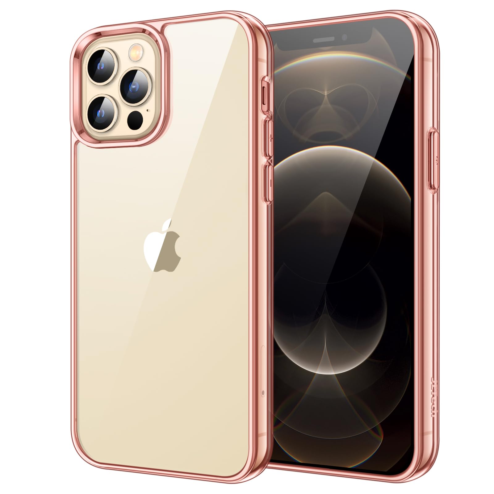 Jetech Case For Iphone 12 Pro Max 6.7 Inch, Non Yellowing Shockproof Phone Bumper Cover, Anti Scratch Clear Back (Rose Gold)