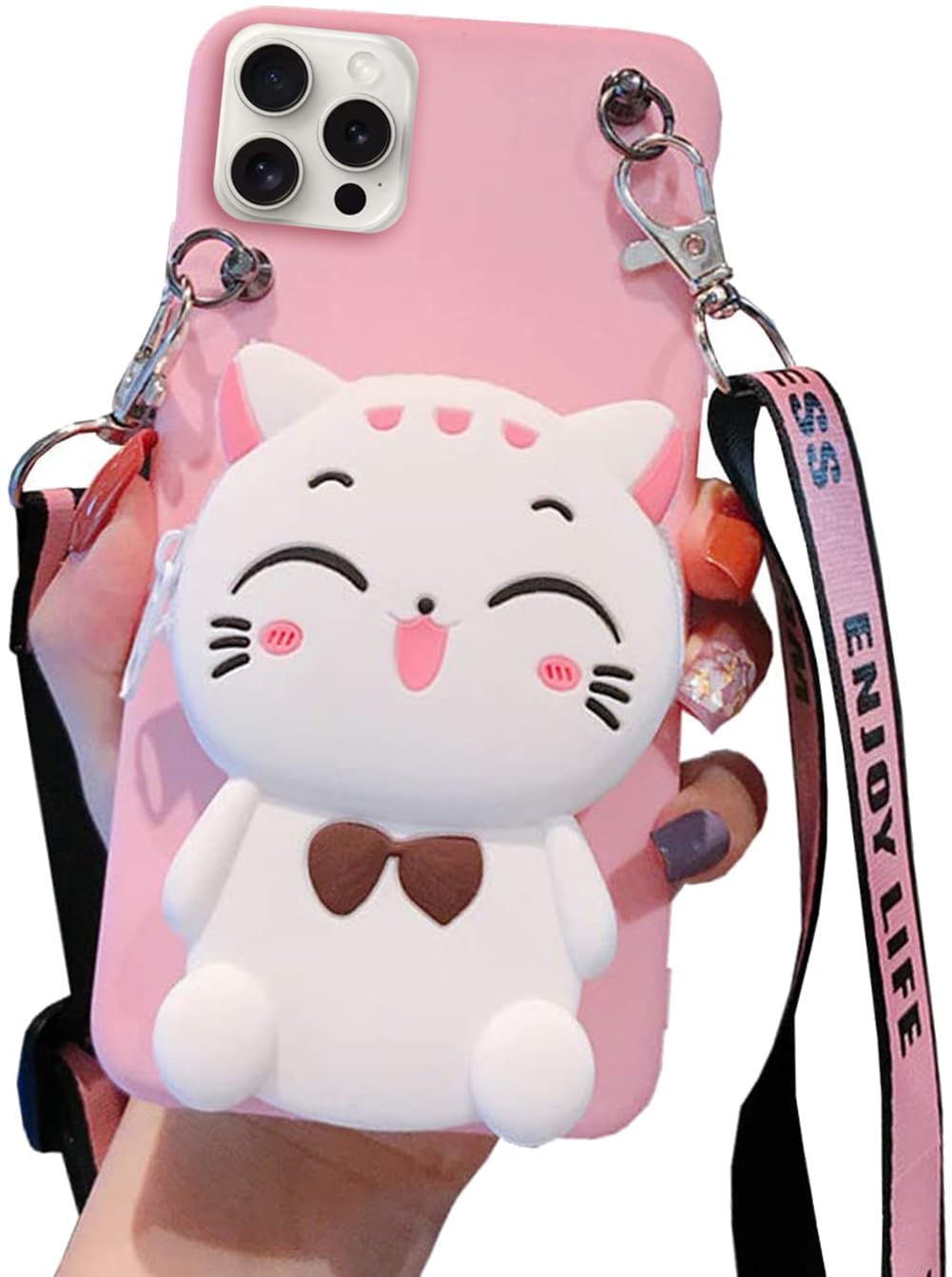 Sgvahy Case For Iphone 13 Wallet Case Funny Phone Case Cat Cute Iphone 13 Case With Long Lanyard Card Holder 3D Phone Case Kawai