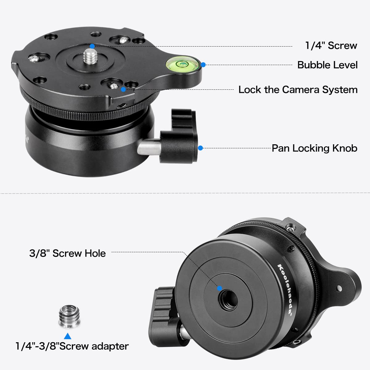 Koolehaoda Tripod Head Leveling Base Leveling Head Half Ball With 1/4' Thread And Offset Bubble Level For Canon Nikon Sony Dslr Camera Fluid Head Gimbal Heads And Tripods Monopods