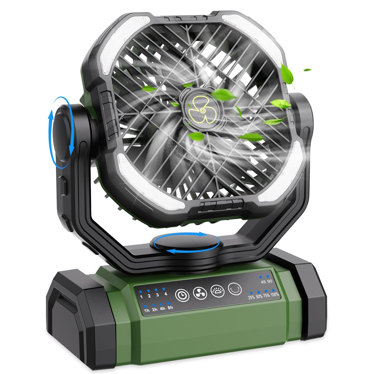 Rechargeable Fan Portable, 90Oscillating Camping Fan Rechargeable, 270Pivot Large Battery Powered Fans, 4Speed Cordless Fans Wit
