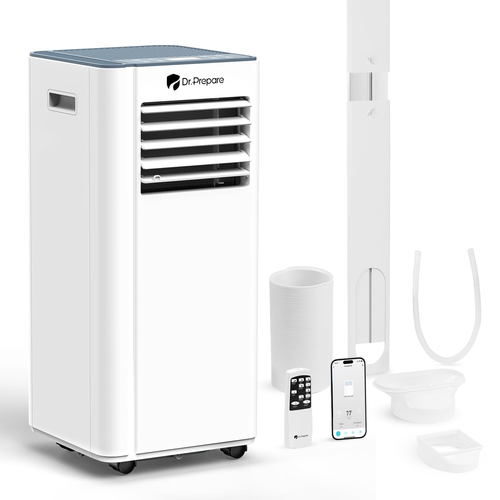 DR.PREPARE 10,000 BTU Portable Air Conditioner with WiFi, 4-in-1 Portable AC Unit, Remote Control, Fast Cooling, 24H Timers with