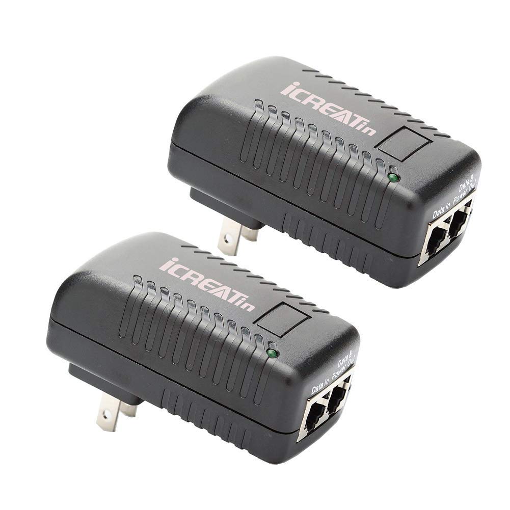 Icreatin 2 Pack Wall Poe Injector Power Over Ethernet Adapter 802.3Af 48V 24W 0.5A For Security Ip Cameras Ip Phones, 10/100Mbps