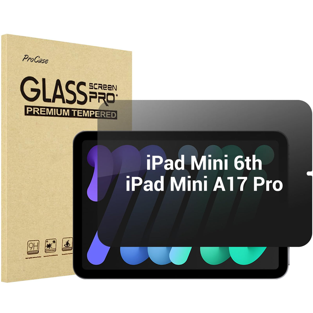 Procase For Ipad Mini 7Th(A17 Pro) 2024 / Mini 6Th Generation 8.3' 2021 4 Way Privacy Screen Protector, 360 Degree Anti Spy Tempered Glass Film Guard For Ipad Mini 7 6 8.3 Inch