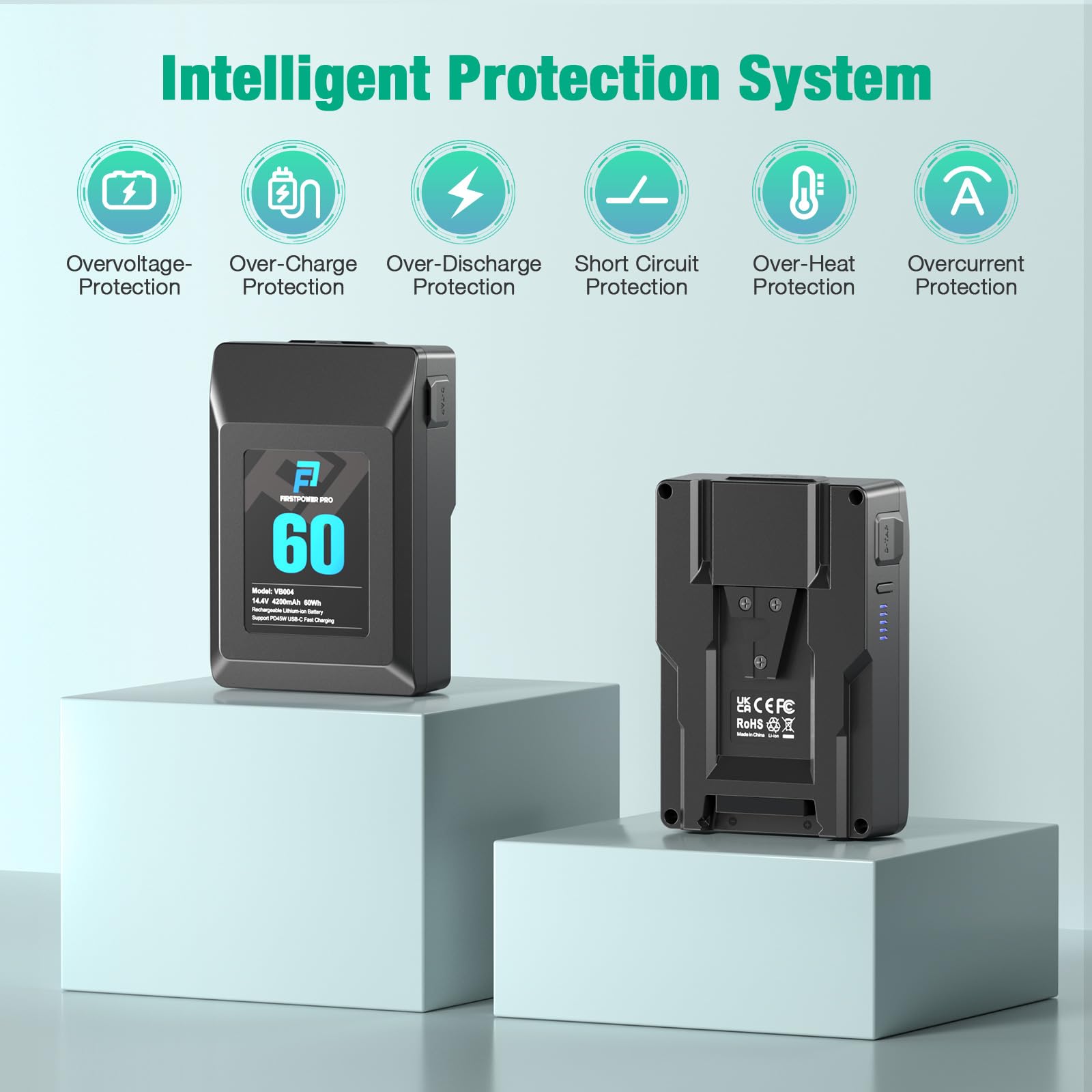 Firstpower V Mount/V Lock Battery, 60Wh(4200Mah, 14.4V) V Mount Battery Support Pd 45W Usb C Fast Charger, With D Tap, Usb A, Us