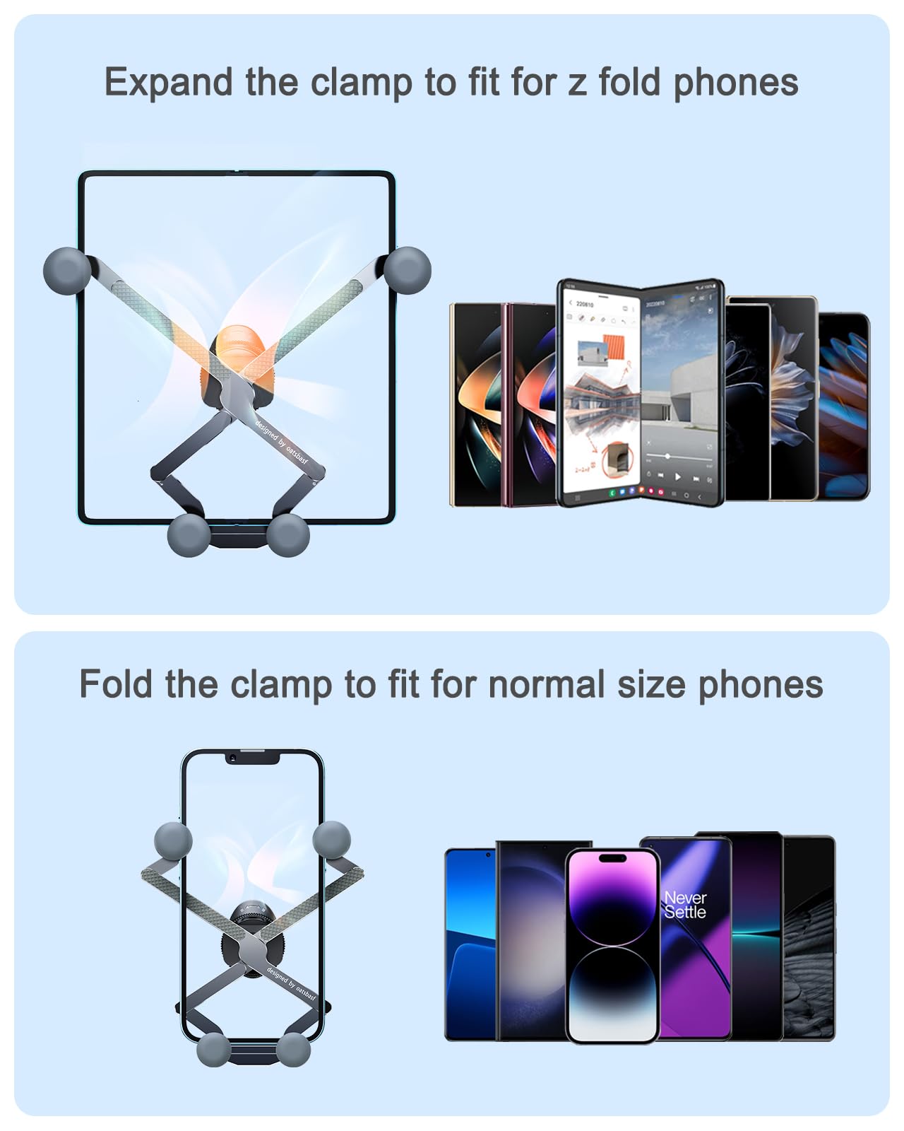 Xuenair Z Fold 4 Car Mount, [2 Forms & Thick Case Friendly] Gravity Cell Phone Holder Mount For Samasung Galaxy Fold 7 6 5 4 3 2