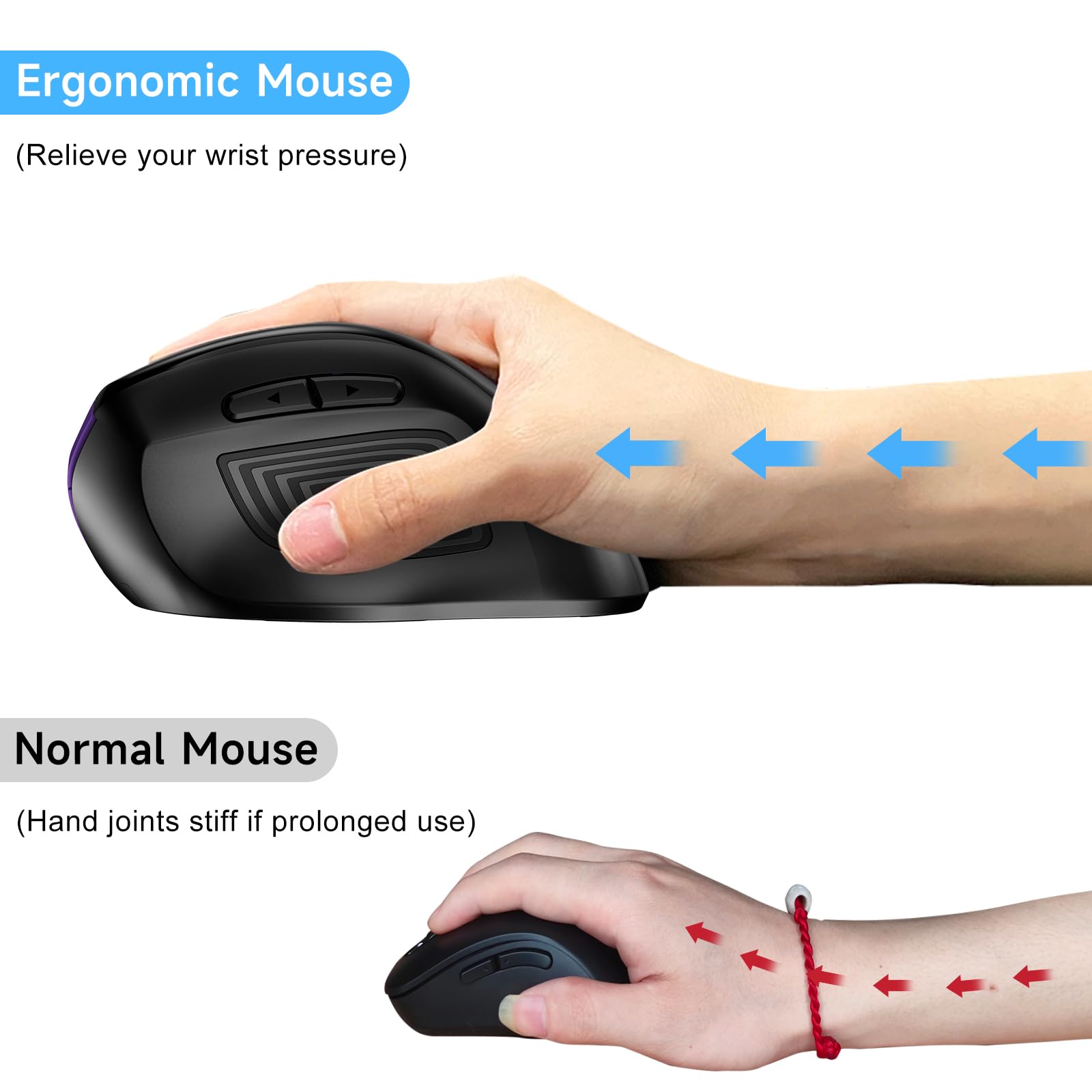 Memzuoix Ergonomic Mouse Wireless,2.4G Optical Cordless Mice With 800/1200/1600 Dpi,Vertical Computer Wireless Mouse For Laptop, Mac,Pc,Desktop (For Right Hand, Large),Purple Mouse