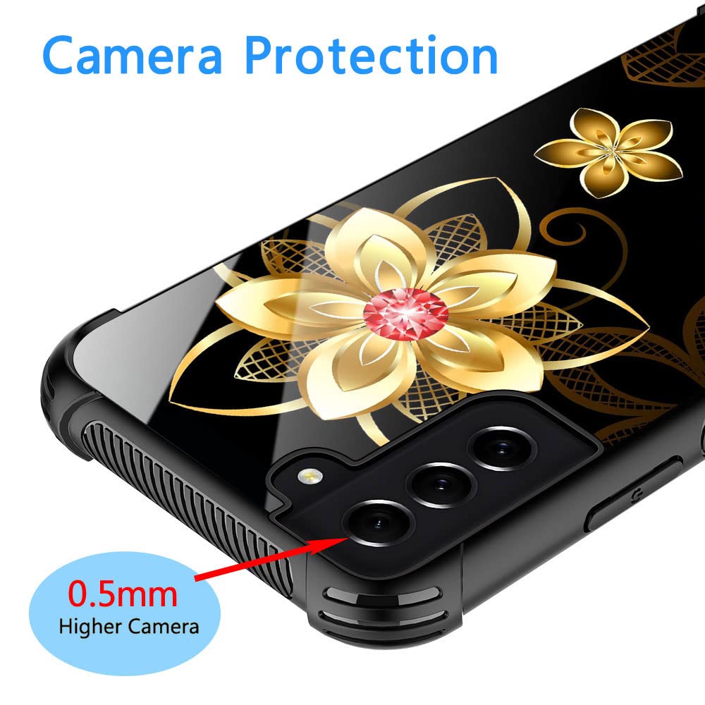 ZHEGAILIAN Samsung Galaxy S21 5G Phone Case Golden Flower Anti-Scratch TPU Organic Glass