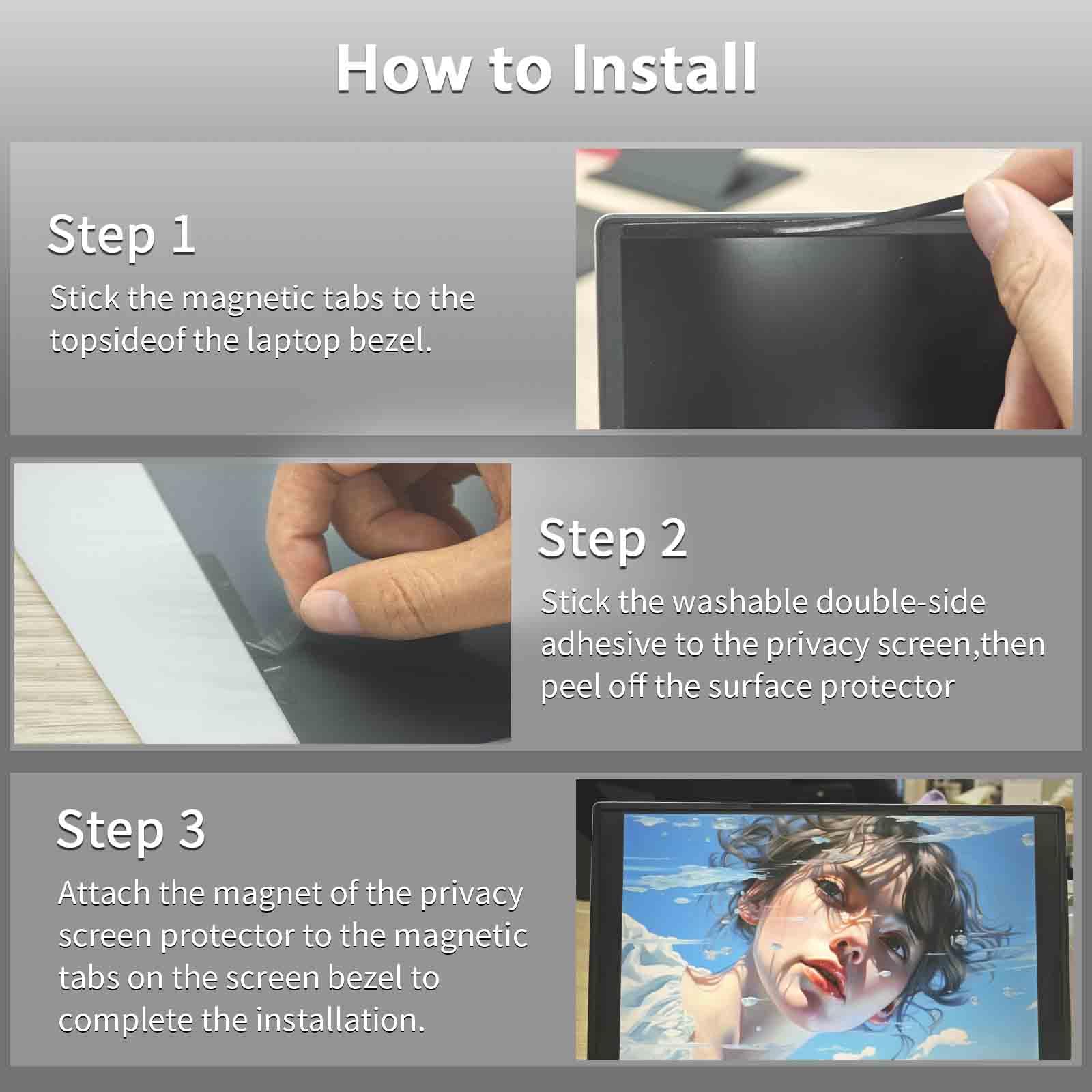 Filmext Magnetic Laptop Privacy Screen 14 Inch For 16:10 Widedisplay, Removable Laptop Privacy Screen Shield Anti Glare Blue Lig