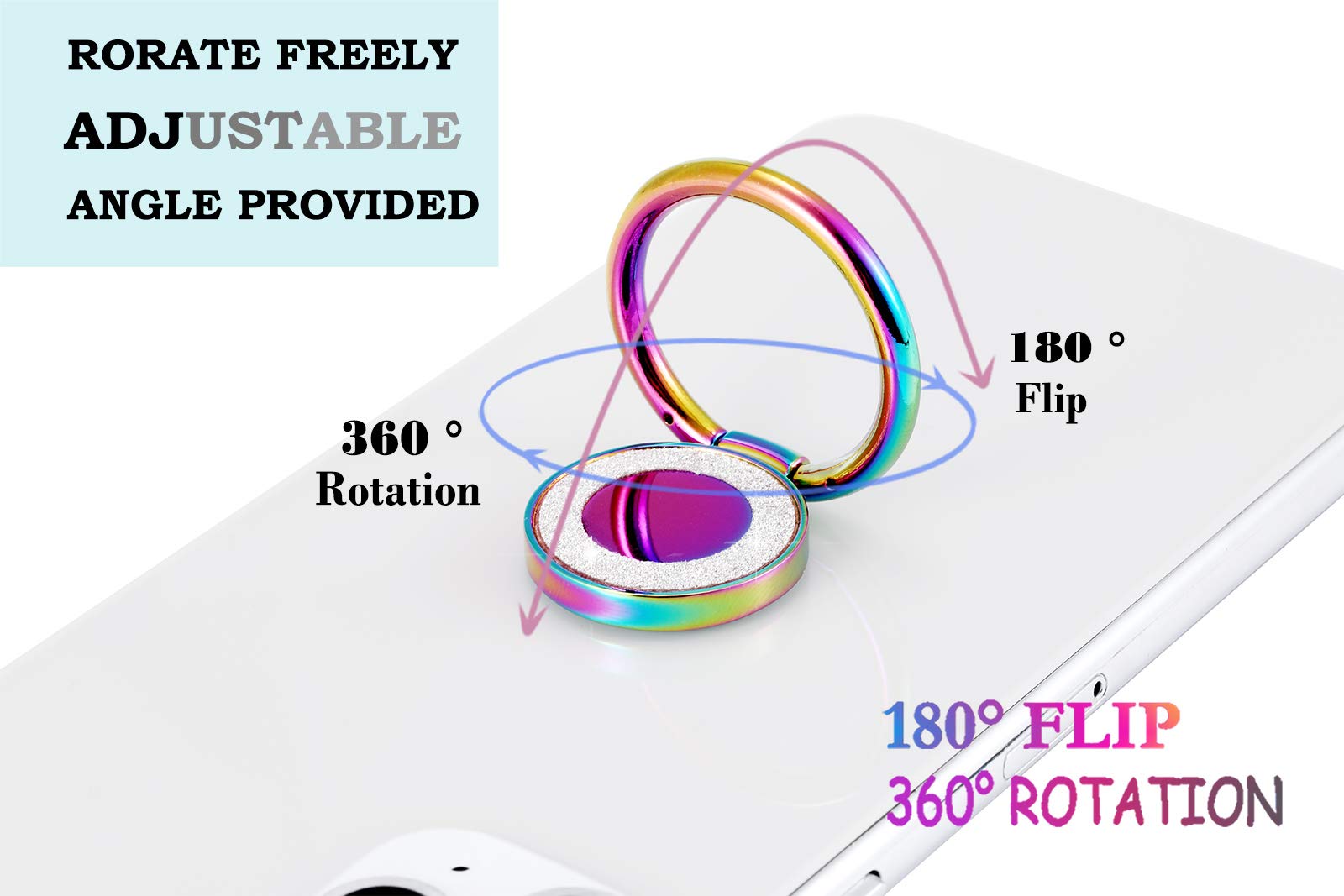 Lenoup Rainbow Glitter Bling Bling Phone Ring Holder,Iridescent Sparkle Phone Ring Kickstand,Cell Phone Finger Ring Grip For Alm