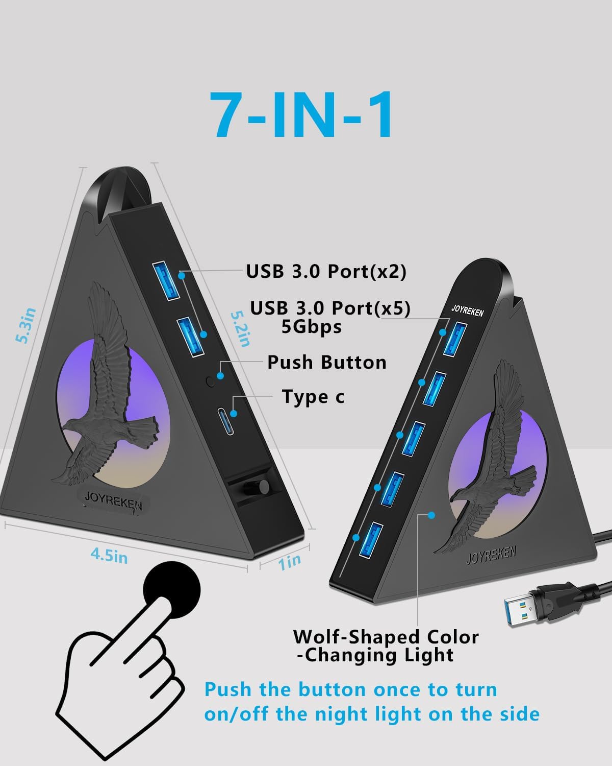 7 Port Usb Hub, Usb 3.0 Splitter With 2 Ft Extended Cable [Charging Not Supported], For Pc, Laptop, Flash Drive, Keyboard, Mouse, Console, Xbox, Ps4/Ps5, Imac, Flash Drive, Mobile Hdd