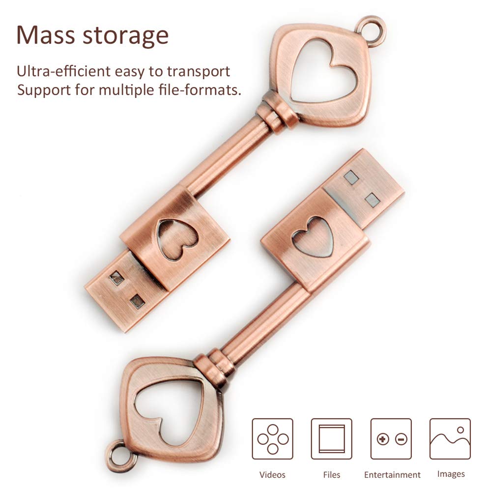 Leizhan 5 Pack 64Gb Love Heart Key Flash Drive Vintage Thumb Drive Metal Jump Drive Cute Memory Stick Retro Usb Stick Pendrive Valentine'S Day Gift U Disk