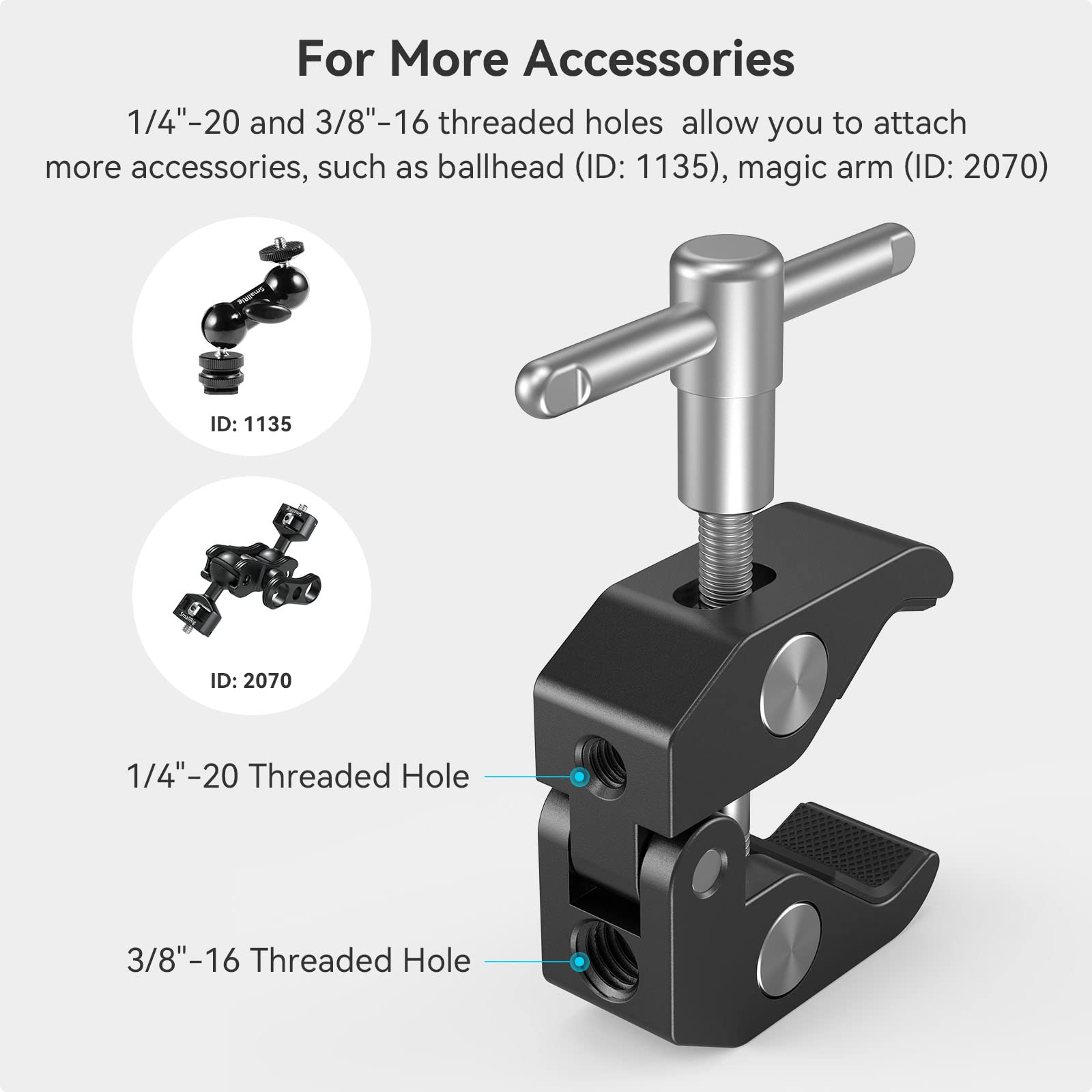 Smallrig Super Clamp With 1/4 And 3/8 Thread For Cameras, Lights, Umbrellas, Hooks, Shelves, Plate Glass, Cross Bars, Etc   735