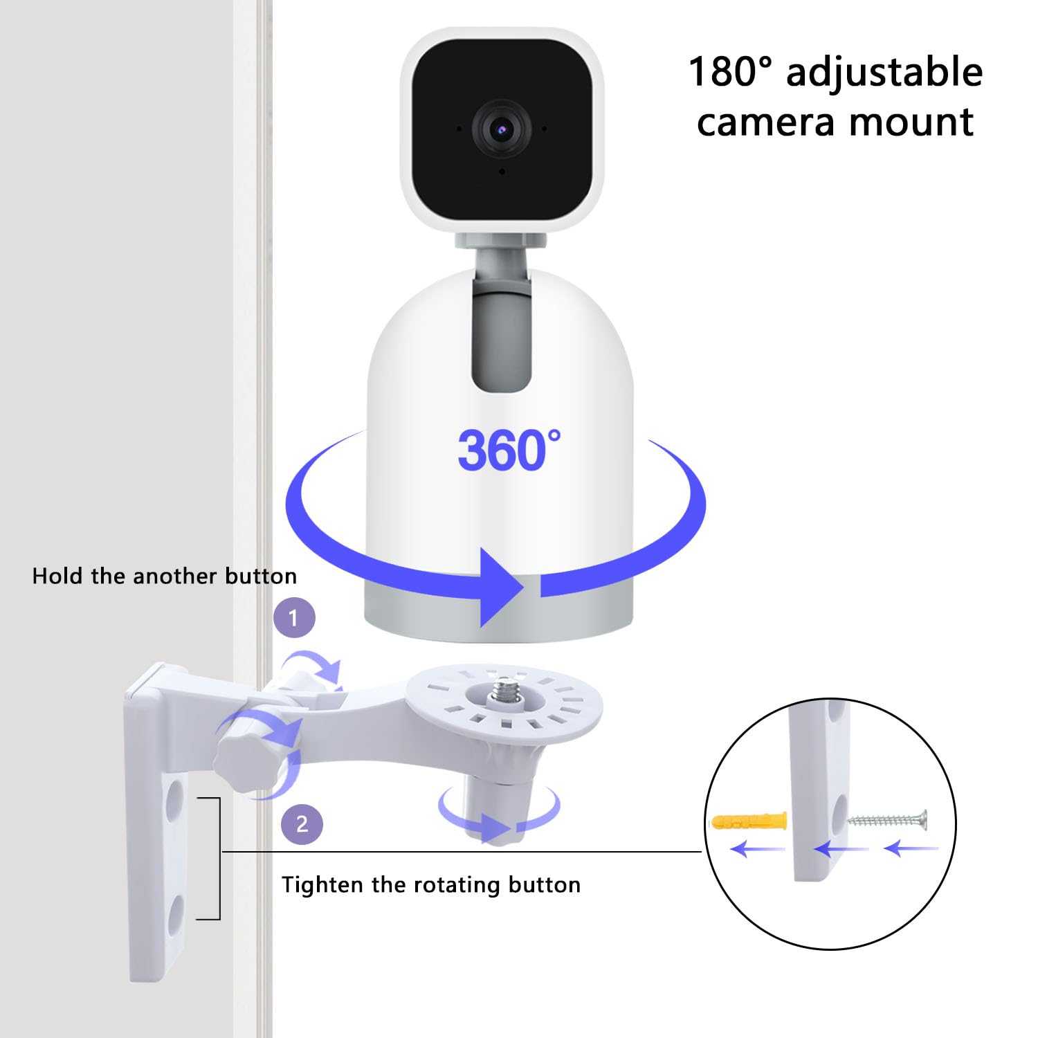 Tekcam Camera Wall Mount Compatible With Wyze Cam Pan V3, Blink Mini Pan Tilt, Wyze Battery Cam Pro, 180�Adjustable Security Camera Ceiling Mount, Corner Camera Mount, Drill Installation, 2 Pack