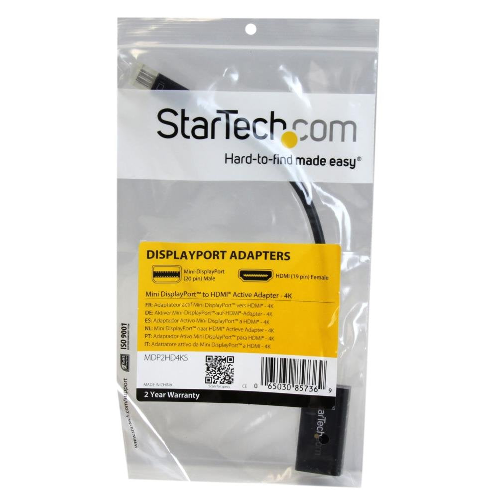 Startech.Com Mini Displayport To Hdmi Adapter   Active Mdp To Hdmi Video Converter   4K 30Hz   Mini Dp Or Thunderbolt 1/2 Mac/Pc