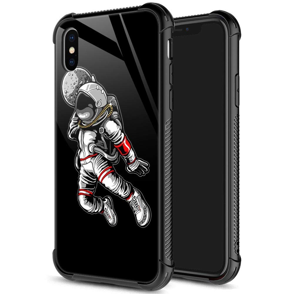 Iphone Xr Case,9H Tempered Glass Iphone Xr Cases For Boys Girls,Cute Astronaut Dunk Pattern Design Printing Shockproof Anti Scra