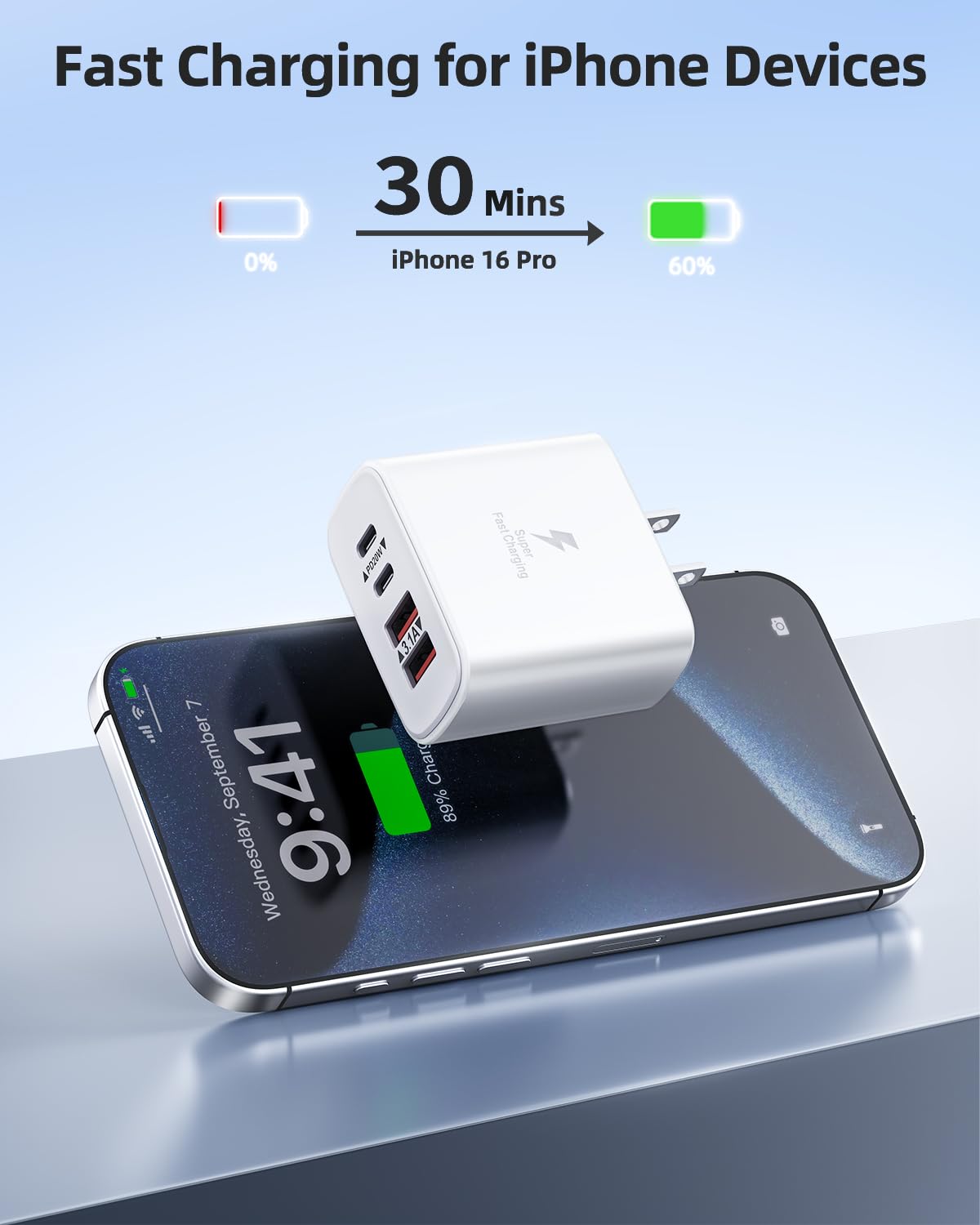 KOUEMGI USB C Charger Block, 2-Pack 40W 4-Port Fast Charging for iPhone 16/15/14/13/12, iPad, Samsung, Dual PD