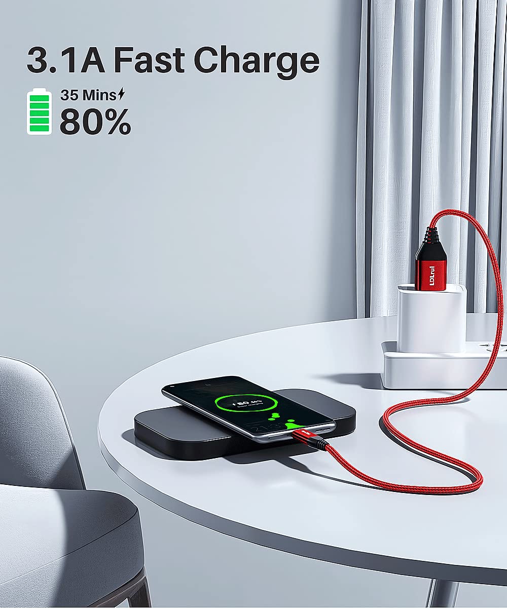 Usb A To Usb C Cable [2Pack 6Ft], Braided Usb3.2 Gen 2 Type C Charger Cord 10Gbps Data Transfer 3.1A Fast Charging For Iphone 15 Pro Max, Samsung Galaxy S24/S23/S22, Android Auto   Red