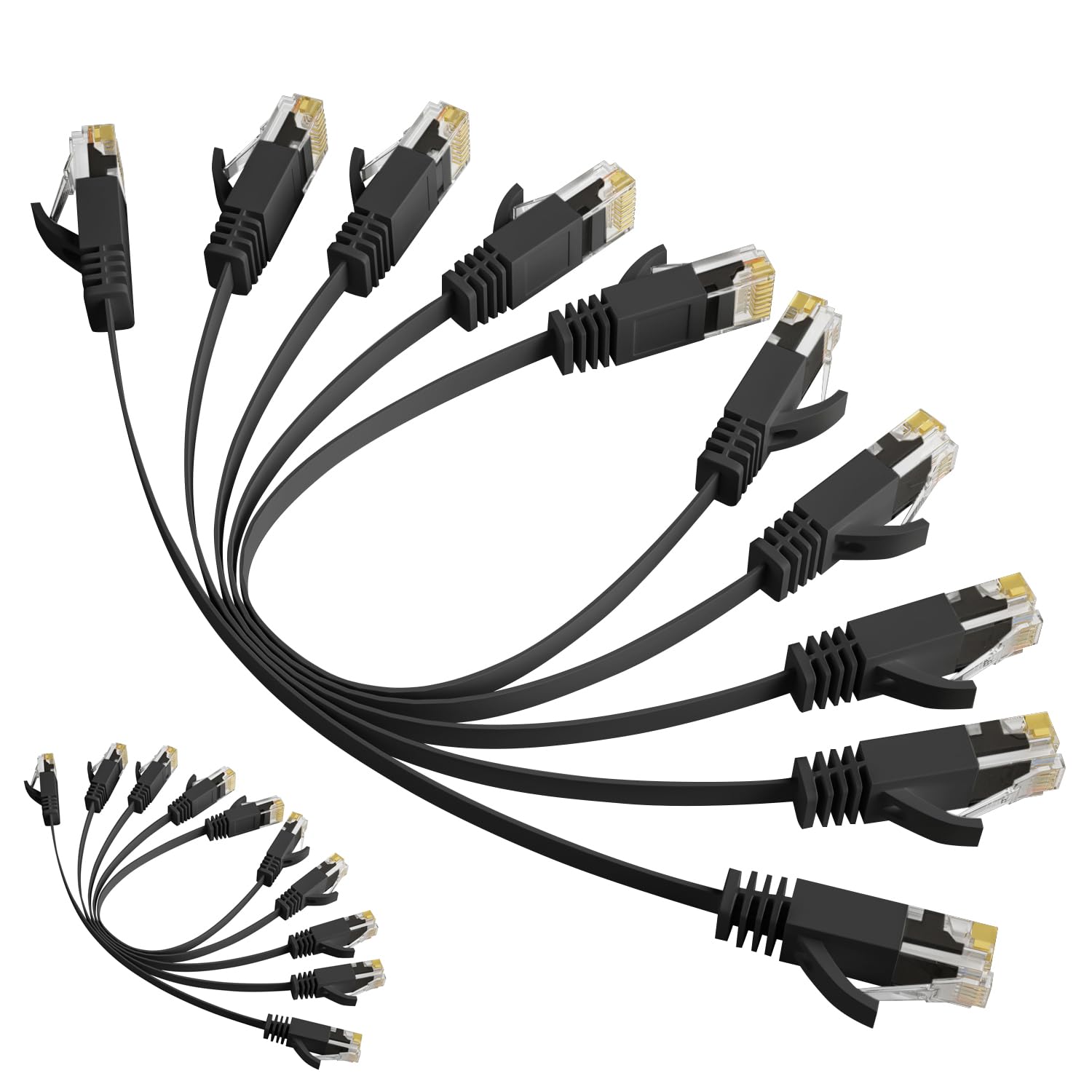 Elecan Cat 6 Flat Ethernet Cable 2 Ft/10 Pack, High Speed Slim Short Patch Cables Internet Cables, 30 Awg Pure Copper 10Gbps 500