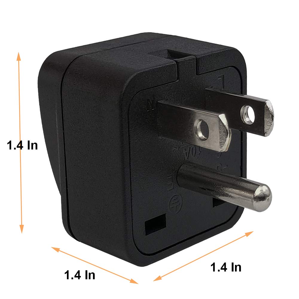 Us Travel Plug Adapter Eu/Uk/Au/In/Cn/Jp/Asia/Italy/Brazil To Usa (Type B), 3 Prong Grounded Usa Wall Plug, International Mini T