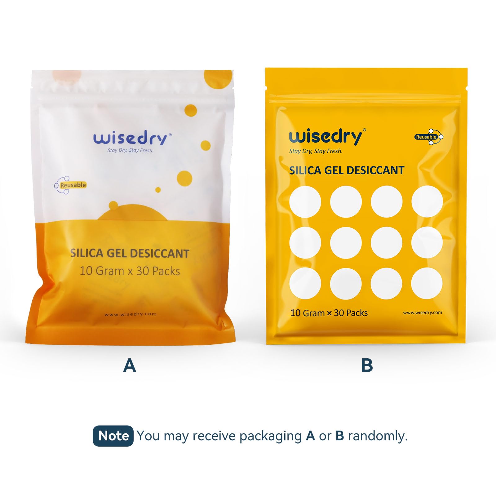 Wisedry 10 Gram [30 Packs] Silica Gel Desiccant Packets Reusable For Moisture With Color Indicating Rechargeable Small Dessicant