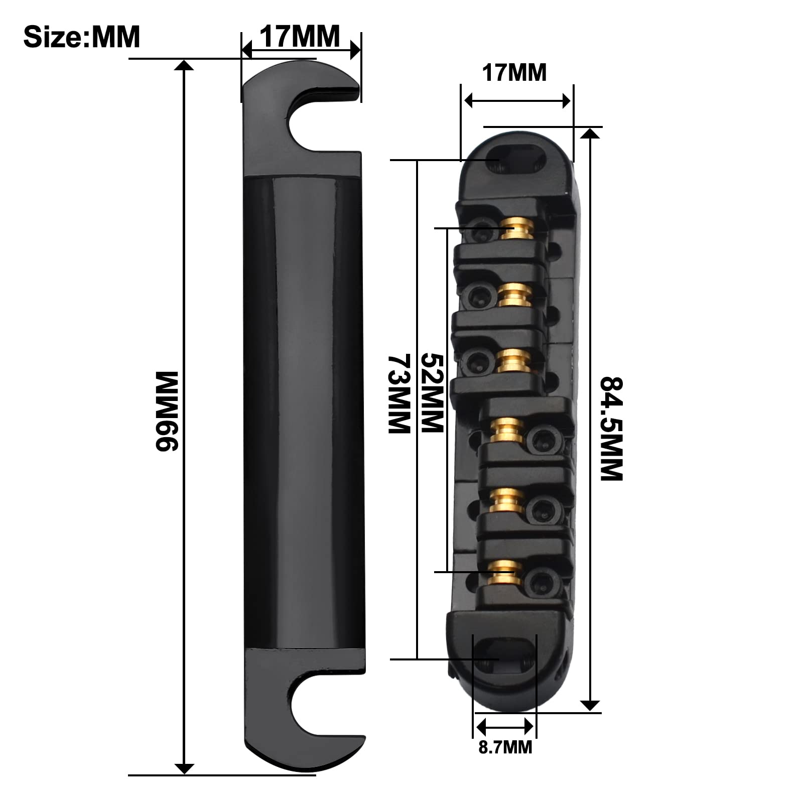 Saphue Adjustable Brass Roller Saddle Bridge Abr-1 Style Tune-O-Matic Bridge Tailpiece Roller Saddle Bridge For Gb Lp Gear Repla