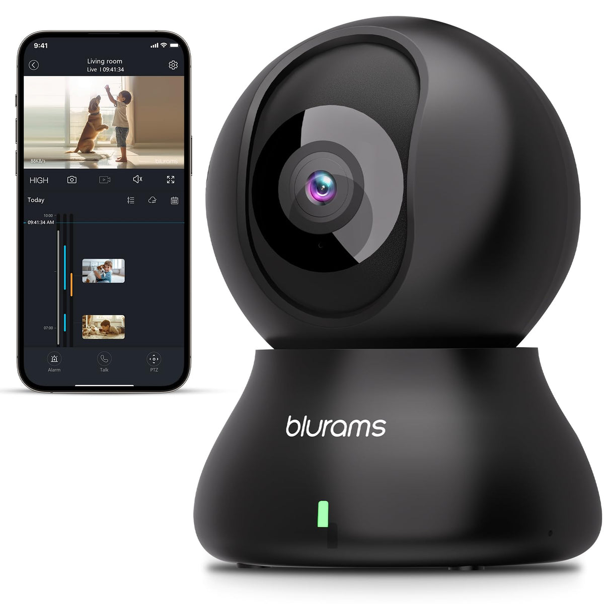 Blurams Security Camera, 2K Indoor Camera 360 Pet Camera For Home Security With Phone App, Motion Tracking, 2 Way Audio, Ir Nigh