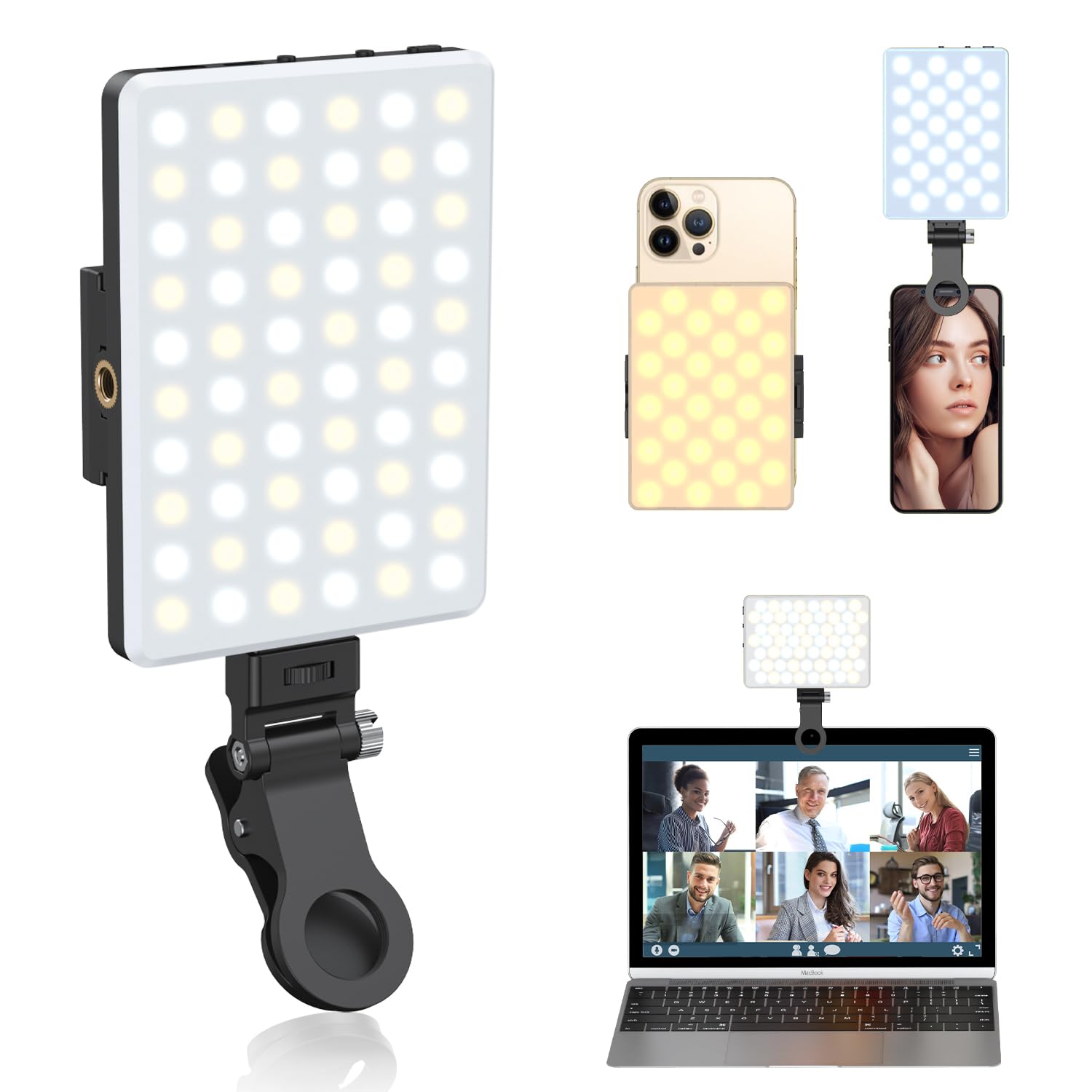 Olrpt Selfie Light, Phone Light With Front & Back Clip, 60 Led Portable Light With 3 Light Modes, 5000Mah Rechargeable Video Lig
