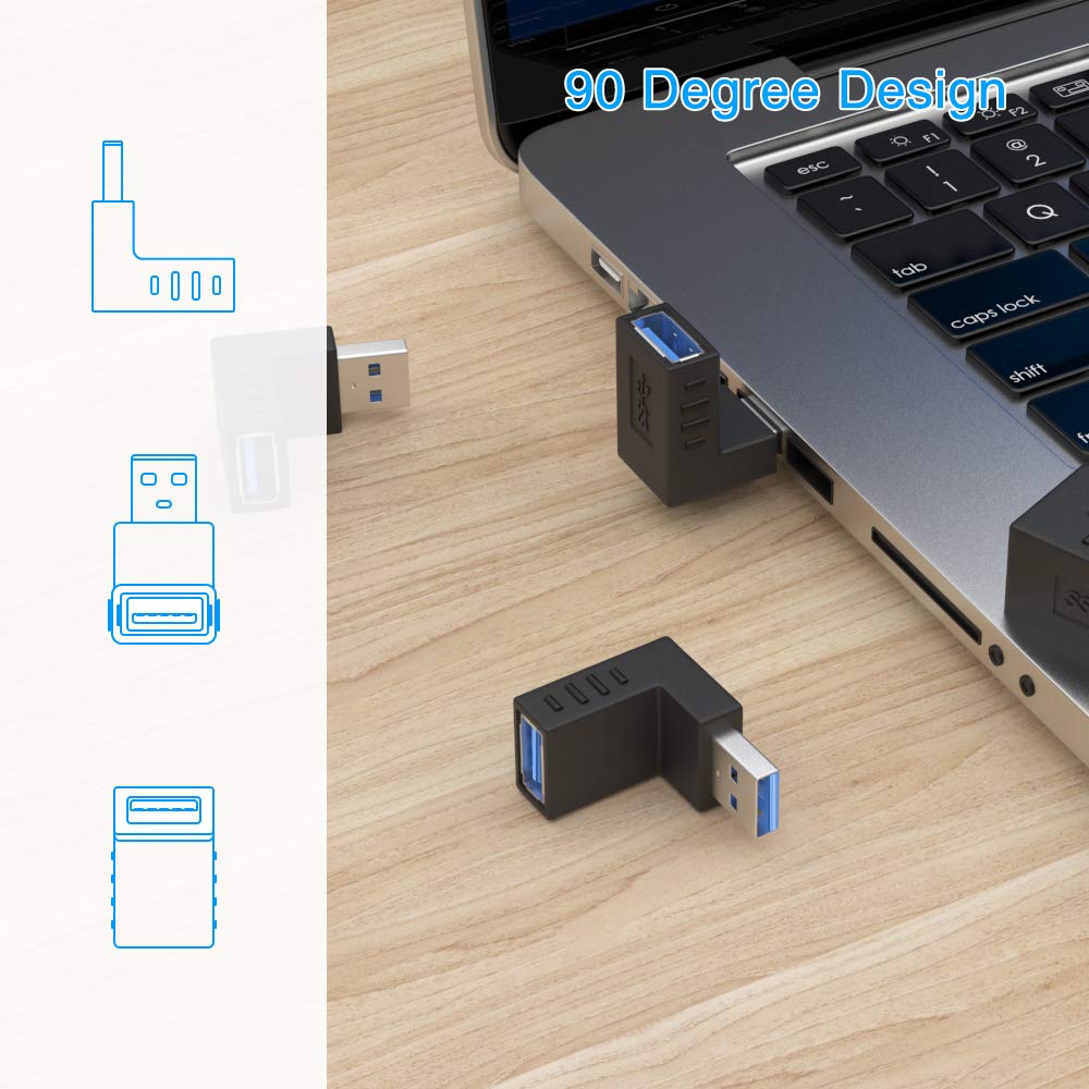 Eluteng 90 Degree Usb Adapter 6 Pack Right Angle Extension Adapter Usb 3.0 Adapter Male To Female Super Speed Up Down/Left Right