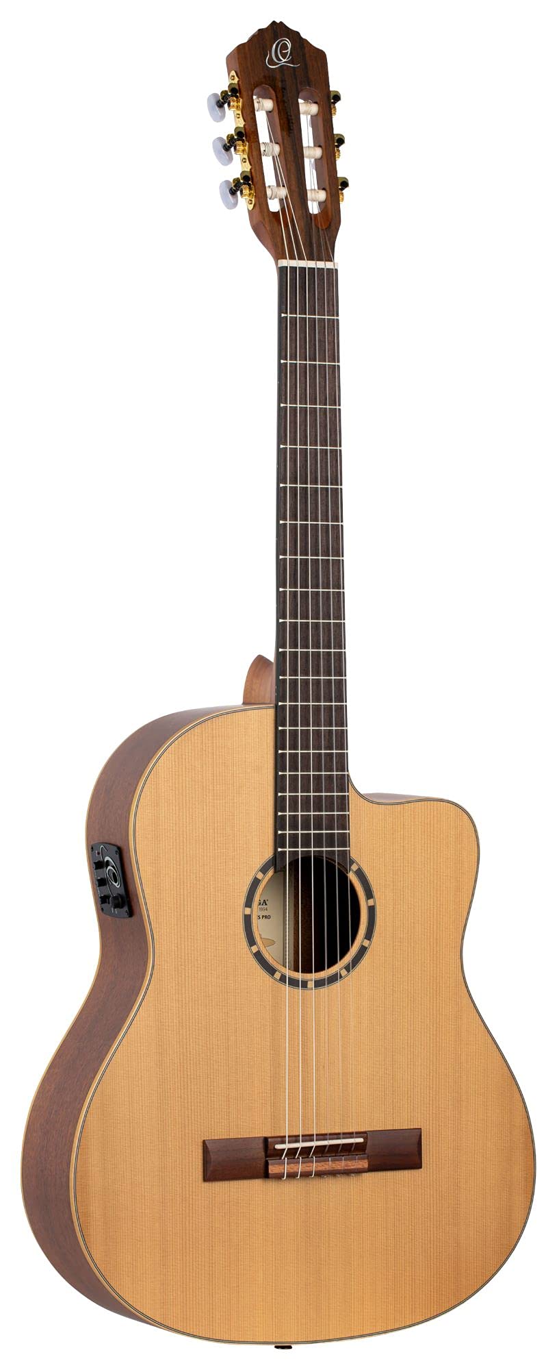 Ortega Guitars 6 String Family Series Pro Solid Top Acoustic-Electric Nylon Classical Guitar W/Bag, Right (Rce131)