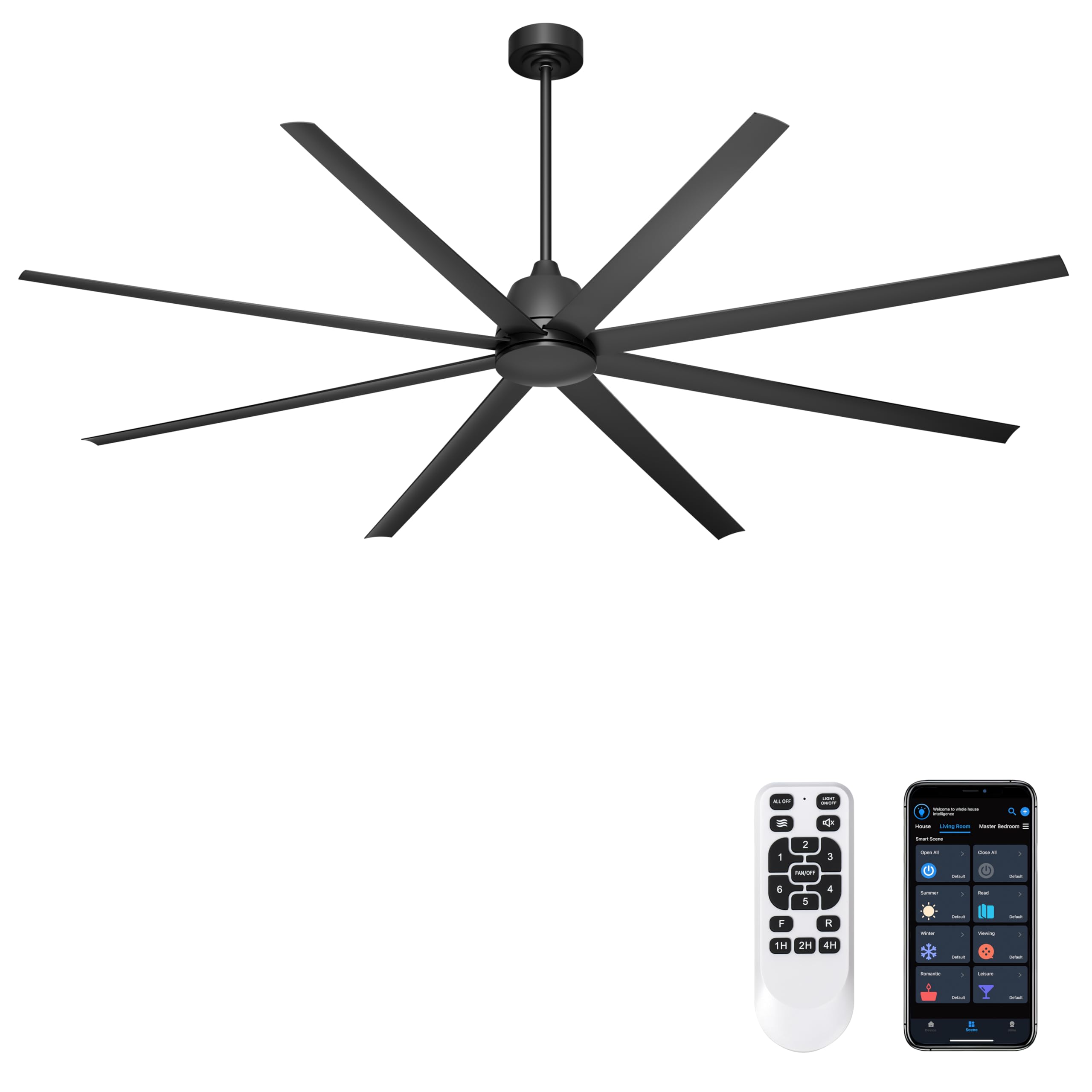 Phylluz 96 Industrial Ceiling Fan No Light, Large Ceiling Fan with Remote/APP Control, Outdoor Ceiling Fans with 8 Blades, 3CCT,