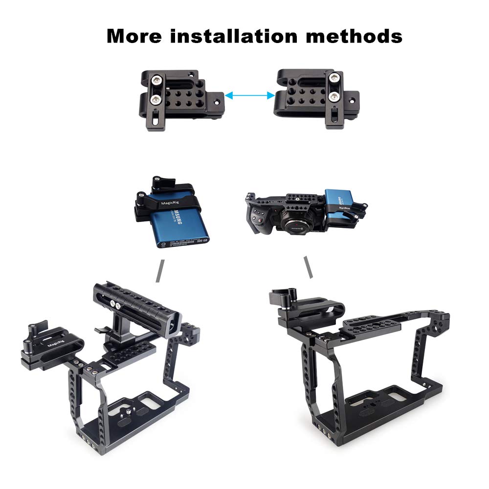 Magicrig Bmpcc 4K /6K Cage With Nato Handle + T5 Ssd Card Mount Clamp For Blackmagic Pocket Cinema Camera Bmpcc 4K /6K