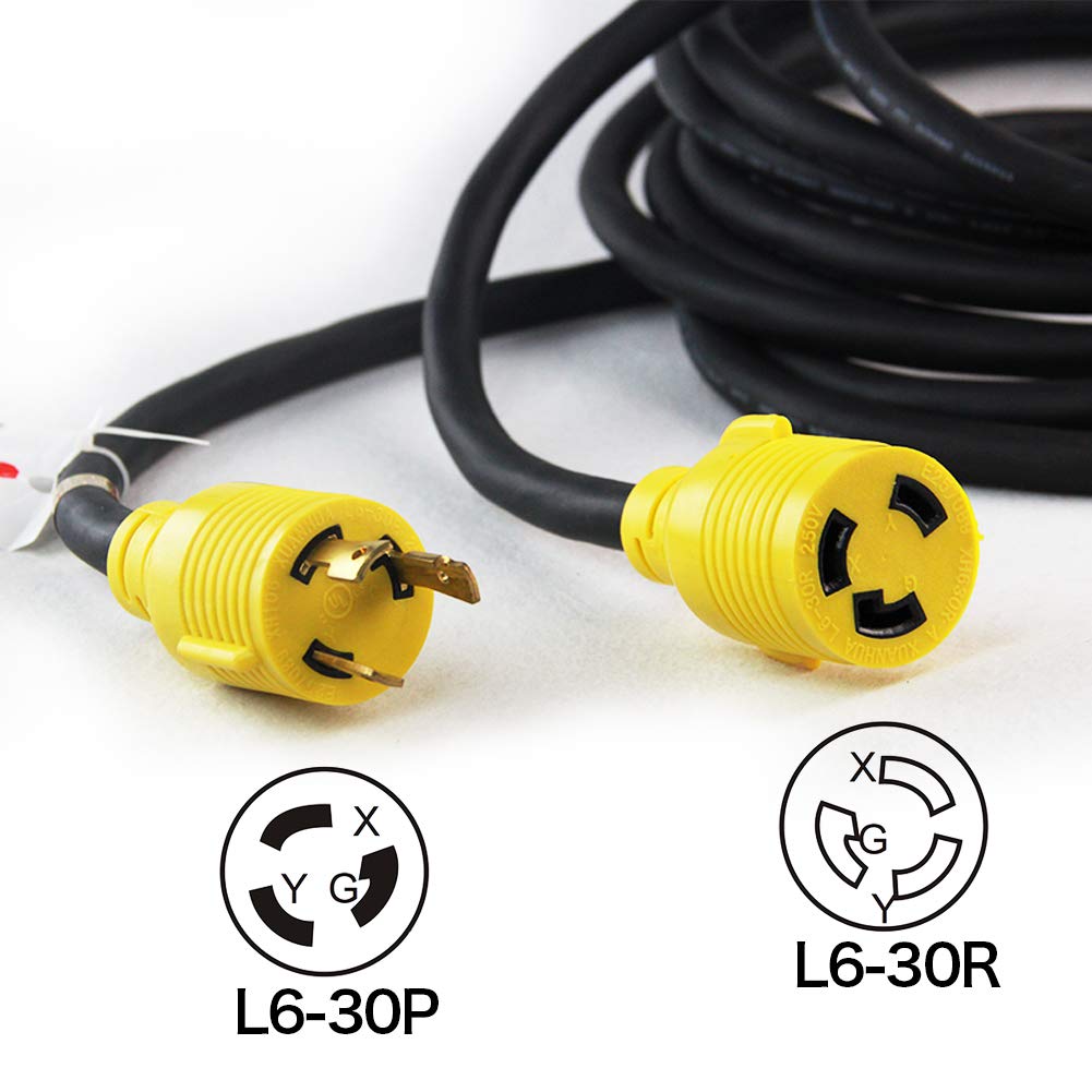 Plis Nema L6 30P To L6 30R Heavy Duty Generator Locking Power Cord,3X10 Gauge Sjoow Rubber Cable, Generator Lock Extension Cord