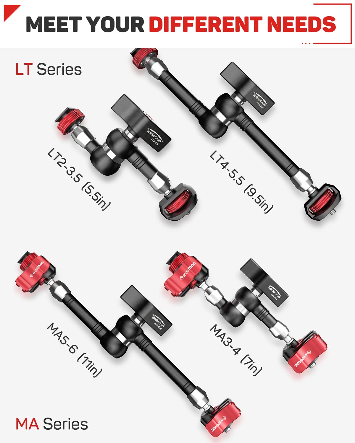 Ifootage Magic Arm Clamp W/ 1/4'' And 3/8'' Thread And 7 Inches Adjustable Friction Power Articulating Magic Arm With 1/4'' And