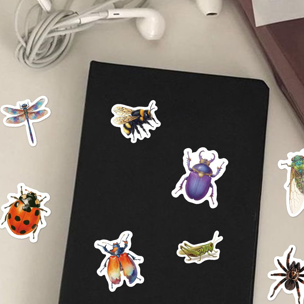 500Pcs Insect Bug Stickers Rolls   10 Design Realistic Nature Insect Sticker Ladybird Beetle Butterfly Bee Decals Insect Aesthet