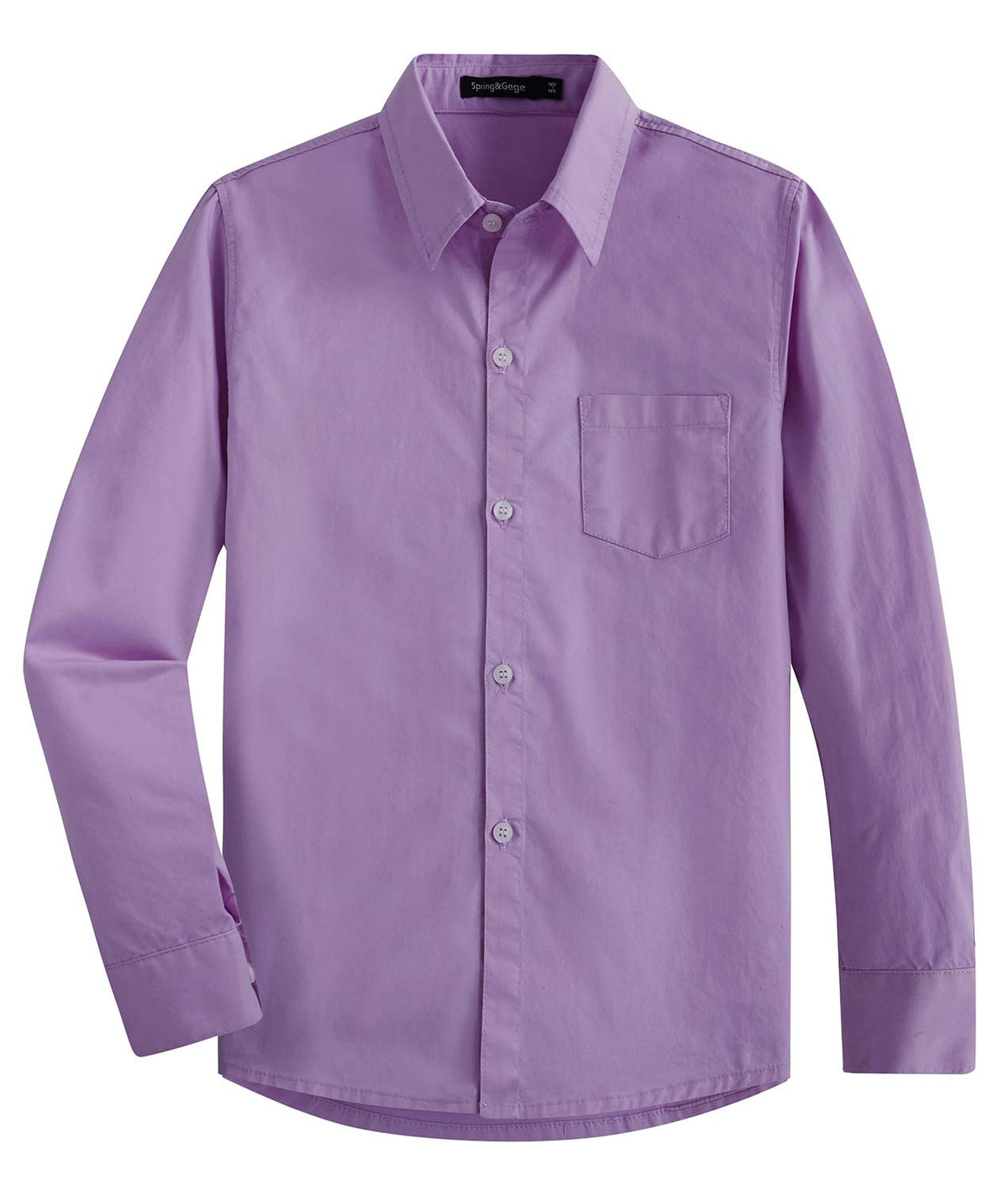 Springgege Boys Long Sleeve Dress Shirts Formal Uniform Woven Solid, Lilac, 9 10 Years