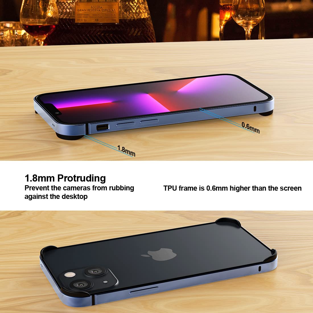 Eastcoo Slim Metal Bumper Case iPhone 14/13/13 Pro 6.1 inch Aluminum Sierra Blue No Signal Interference