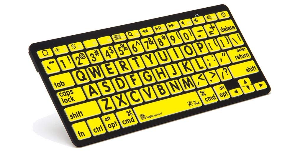 LogicKeyboard XL Print - Black on Yellow Bluetooth Mini Keyboard Compatible with Apple iPad, iPhone, iPod - Part Number LKBU-LPB