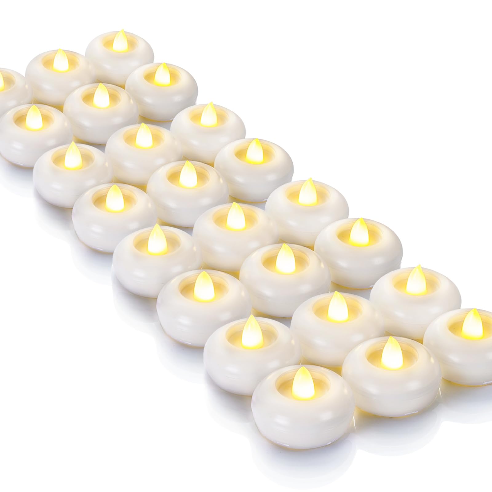 Homemory 24Pack 2    Flameless Led Floating Candles, 200 Hour Plastic Battery Operated Flickering Waterproof Tealights For Cylin