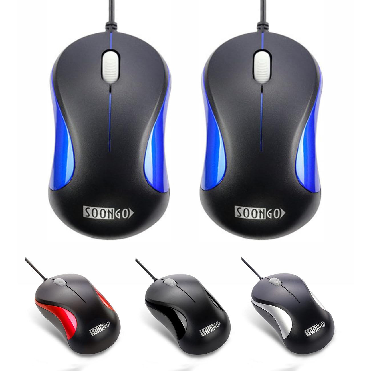 Laptop Mouse 2 Pack Usb Optical Wired Mouse For Office And Home Use Compatible Pcs Laptop Desktop Windows 7/8/10/11/Xp Vista And Mac Blue By Soongo