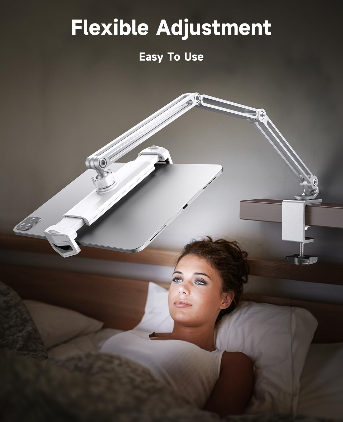 Yicosun Versatile Tablet Holder Stand   Adjustable Arm Mount For Bed, Desk   Compatible With Ipad, Tablets, Phones   Sturdy Alum