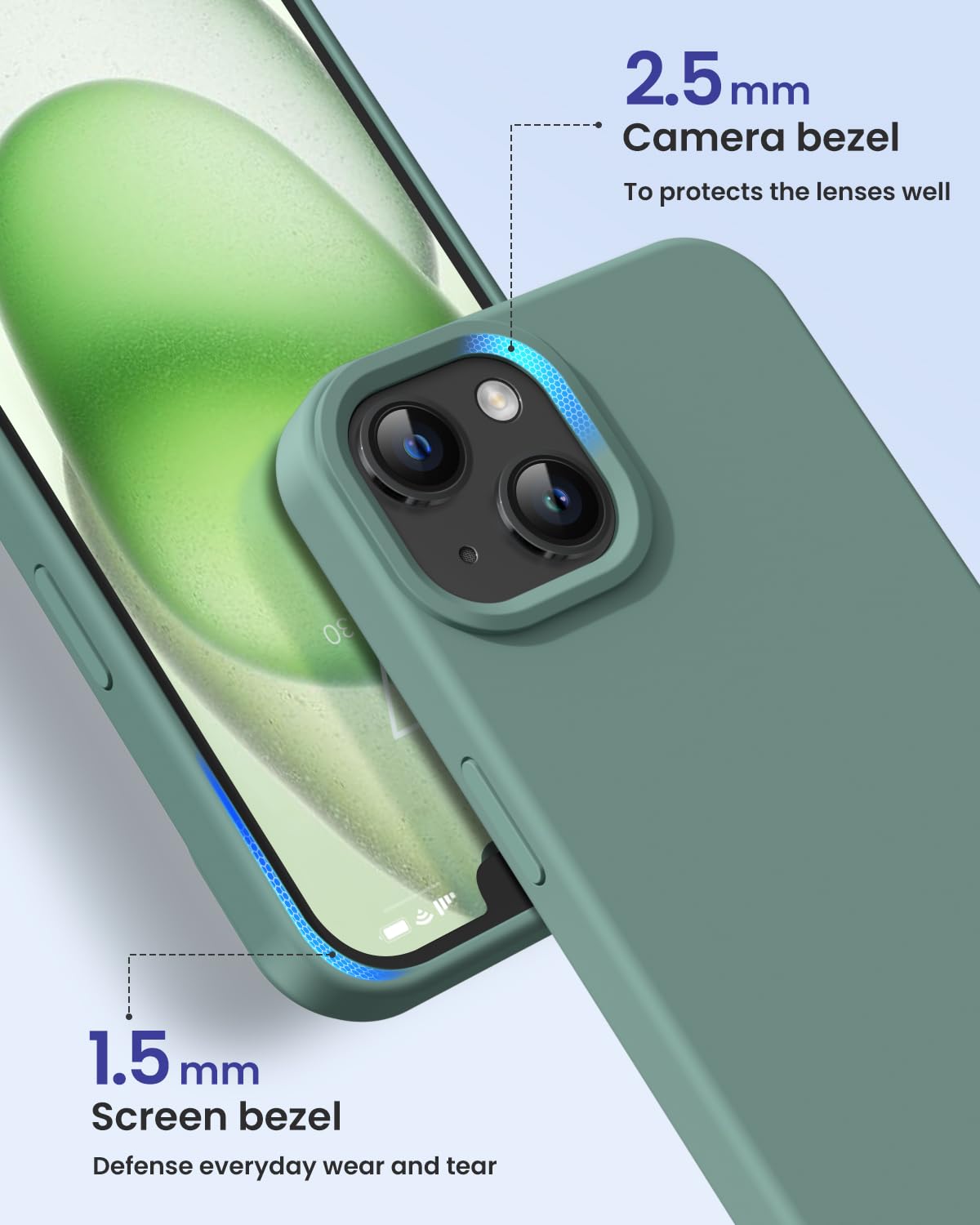 Designed For Iphone 15 Case, Silicone Phone Case Protective [Military Grade Drop Protection] [Anti Scratch Microfiber Lining] Si