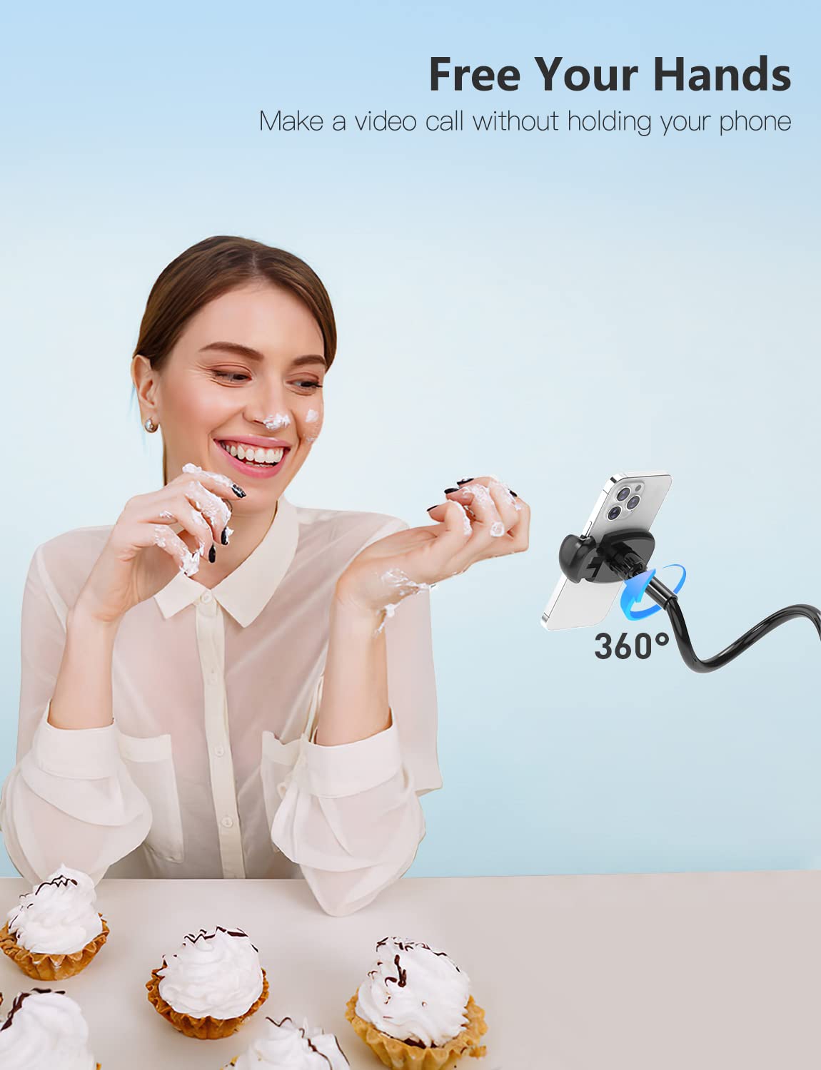 Tryone Gooseneck Phone Holder Stand for Bed Flexible Arm Adjustable Cell Phones Mount Clamp on Desk Bedframe Compatible with iPhone 14 Pro Max 13 12 11 X SE Series/Samsung S22 or Other 4' 7' Devices