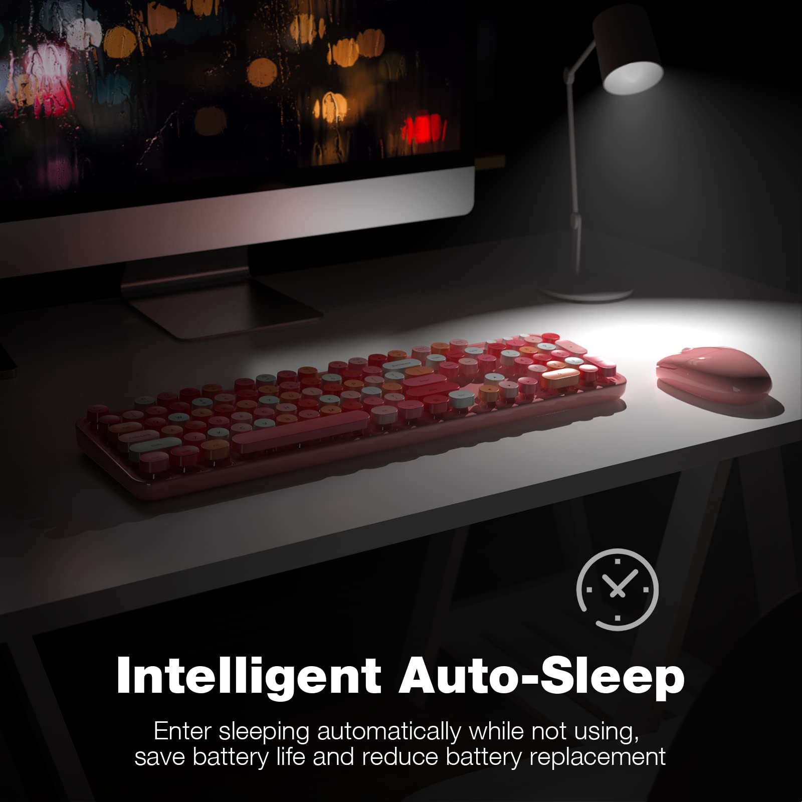 Dilter Wireless Keyboard and Mouse Combo 104 Keys Full-Sized 2.4 GHz Round Keycap Pink