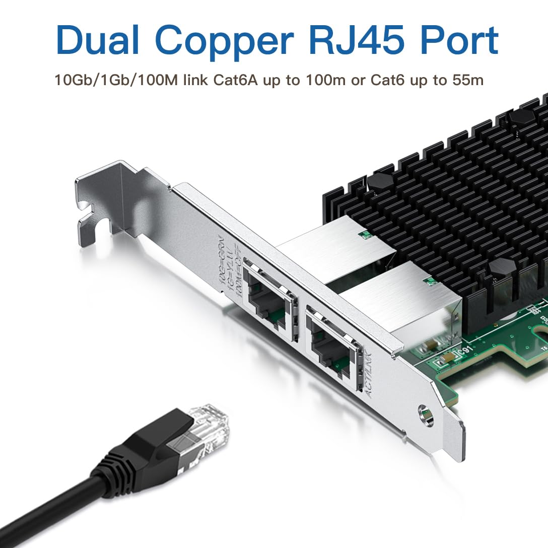 10Gb Rj45 Pci E Network Card Nic, Compare To Intel X550 T2, With Intel X550 At2 Chip, Dual Rj45 Ports, Pci Express 3.0 X4, Ether